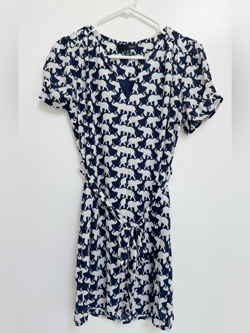 Aqua Navy and White Elephant-Print Mini Dress